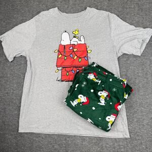 Peanuts Snoopy Woodstock Pajama Set Women's Medium Sleepwear Xmas Charlie Brown